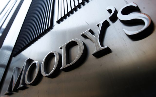 Moody's sign on 7 World Trade Center tower in New York