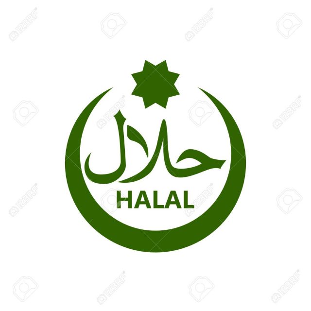 Halal logo vector. Halal food emblem .Sign design. Certificate tag. Food product dietary label for apps and websites